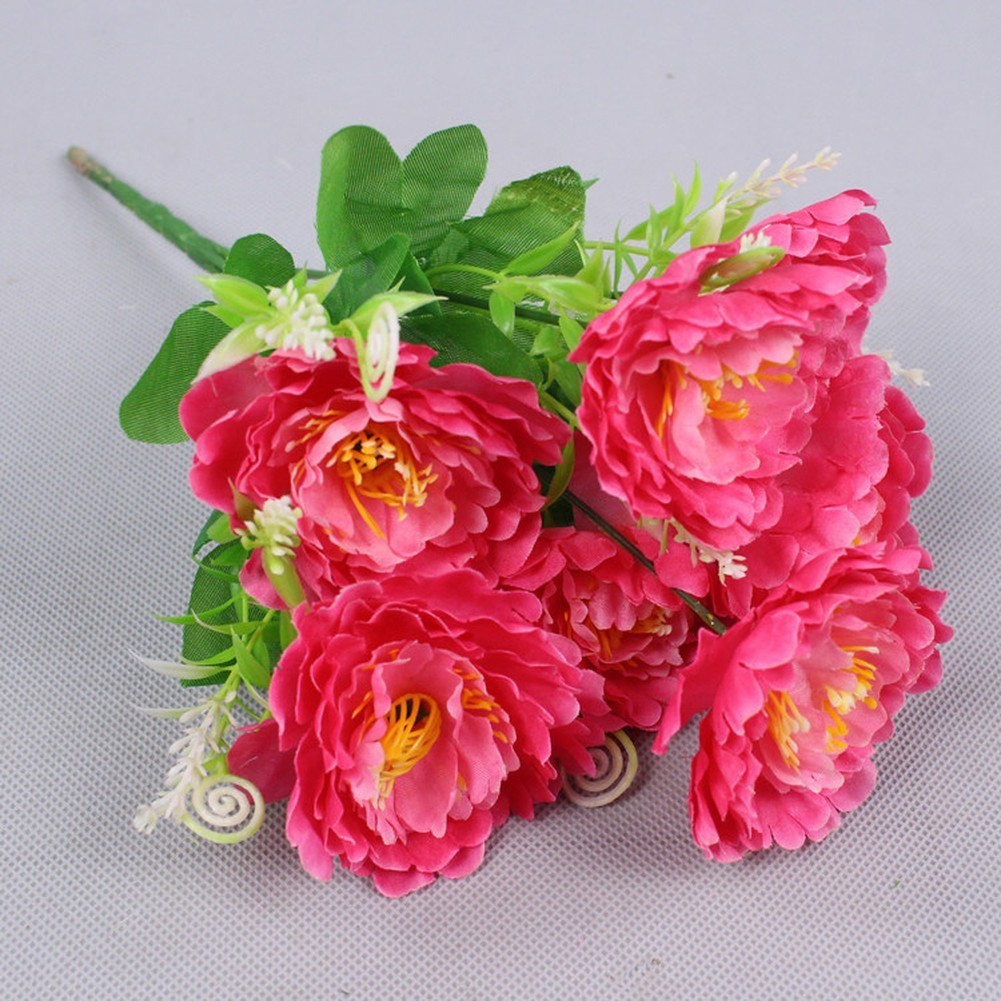 7 Stem Artificial Peony Bouquet with 6cm Blooms for Home Office Party Decor