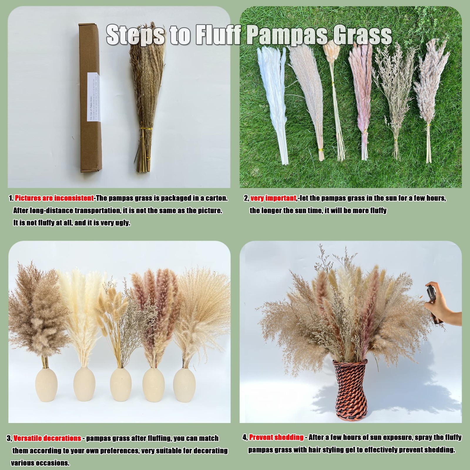 100Pcs Pampas Grass Boho Home Decor 17 inch Natural Dried Flowers-Pampas Grass C