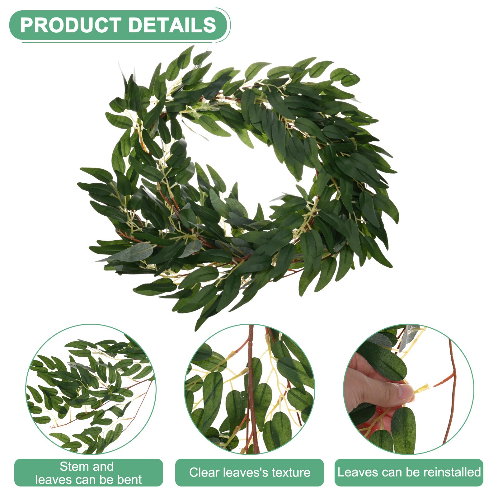 2-Pack Artificial Willow Vine Twigs with 54 Leaves 5.7Feet [Dark Green}