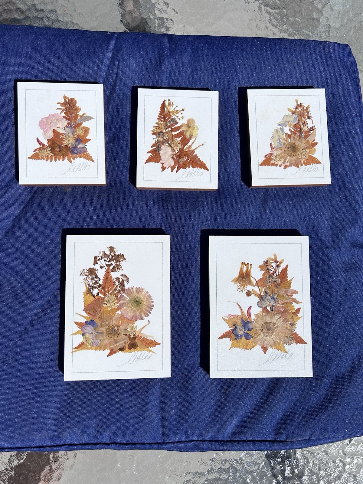 Vintage Pressed Flower Art Set 5 Botanical Floral Plaques Cottagecore Wall Decor