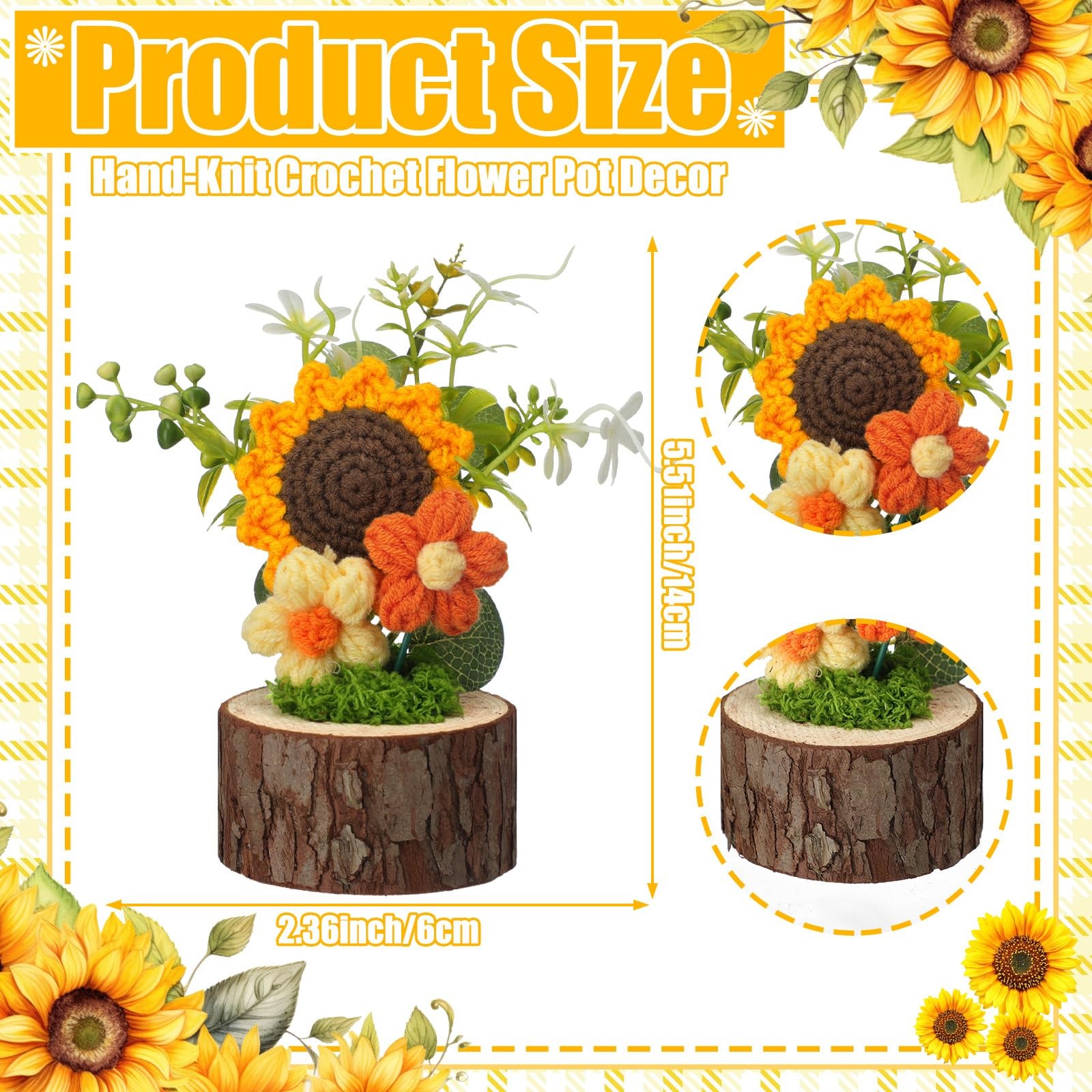 10 Pcs Sunflower Crochet Flowers Bouquet Bulk Summer Thank You Teacher Gift O…