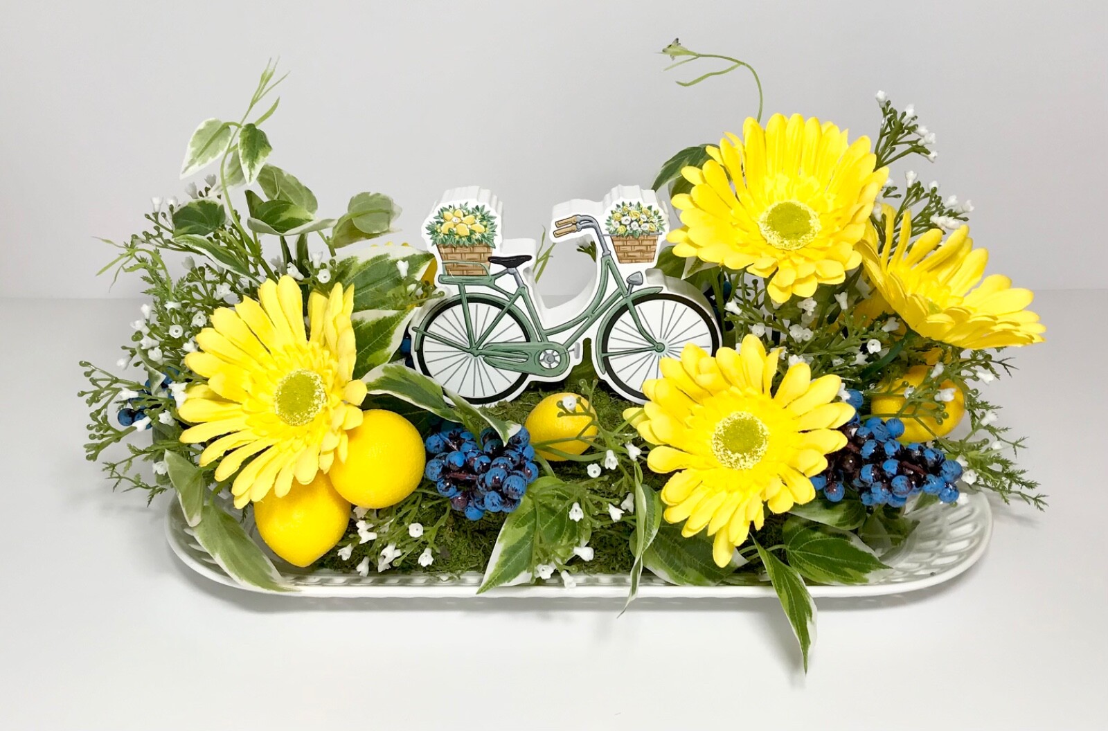 SPRING LEMONS YELLOW FLOWERS BICYCLE SIGN CENTERPIECE ARRANGEMENT DECORATION NEW
