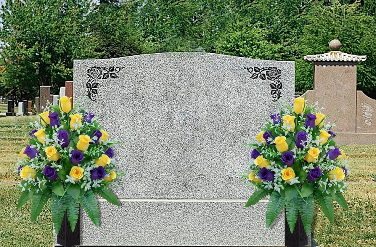 LVXINLI Artificial Cemetery Flowers, Gravesite Decoration Roses, Memorial Bouque