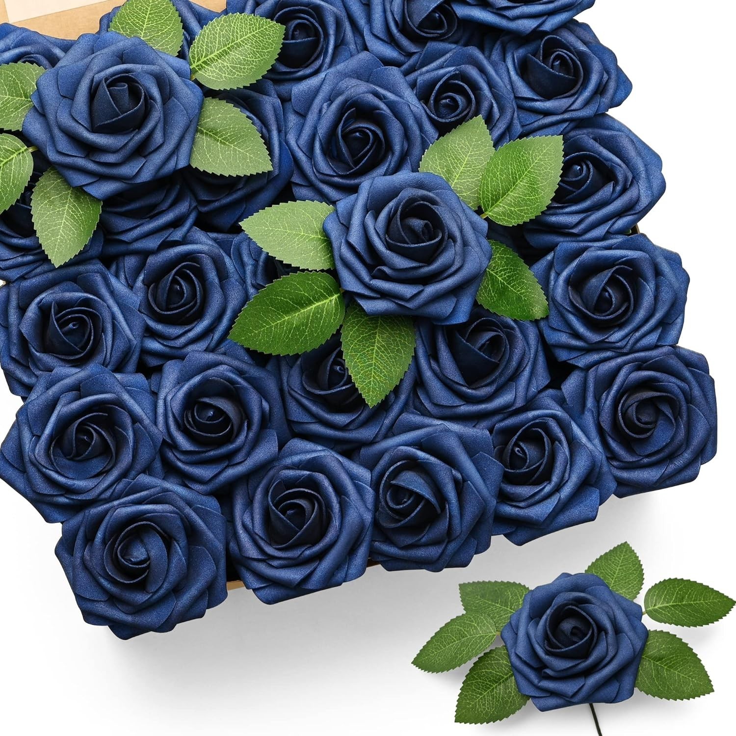 Elegant 50 Pcs Faux Navy Blue Roses – Perfect for Bridal Showers & Home Decor