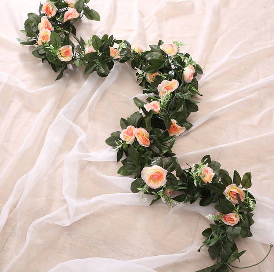2.2m Artificial Flower Silk Rose Leaf Garland Vine Ivy Home Wedding Garden Décor