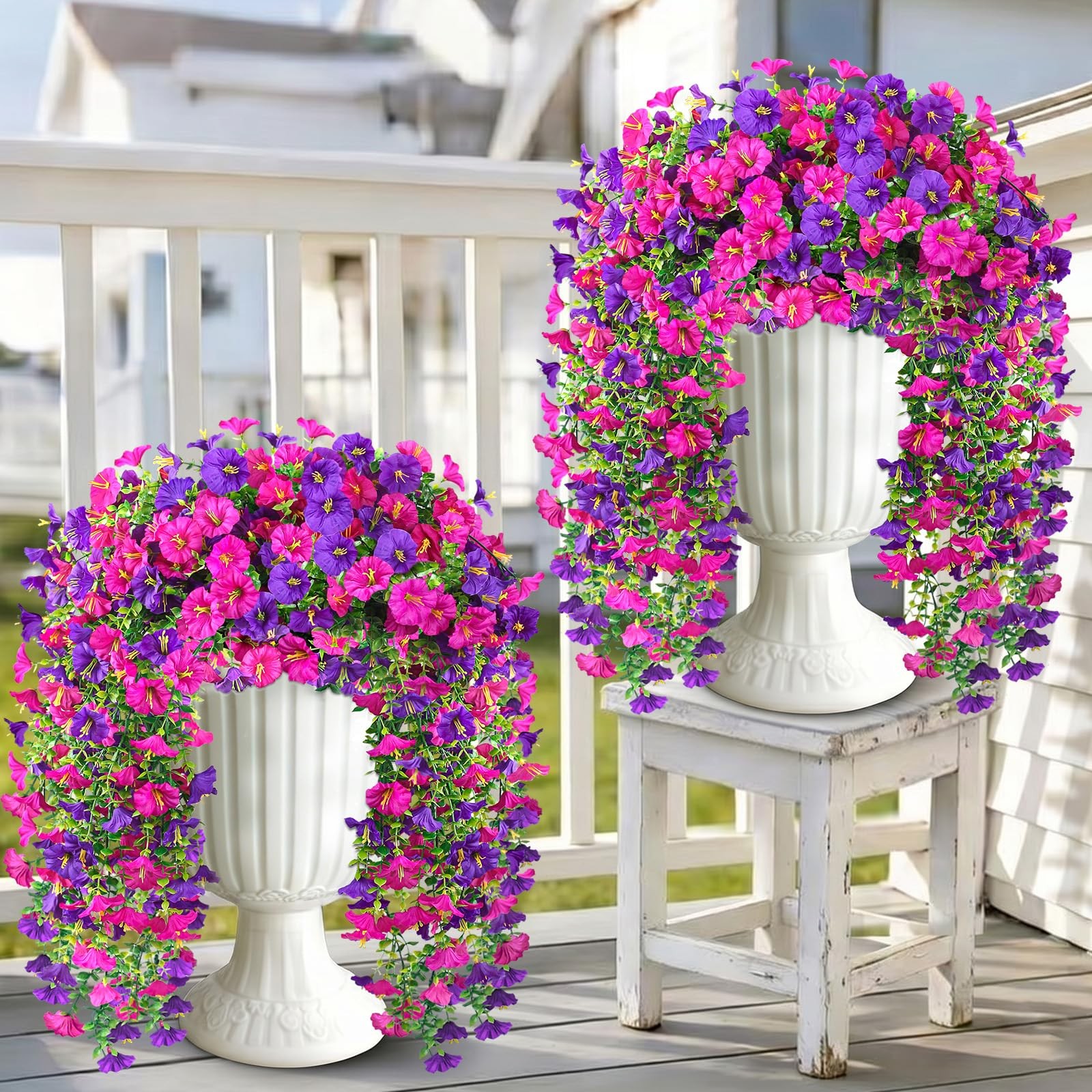 Artificial Hanging Flowers for Outdoors, 4 PCS 600 Blooms UV Resistant Mornin…