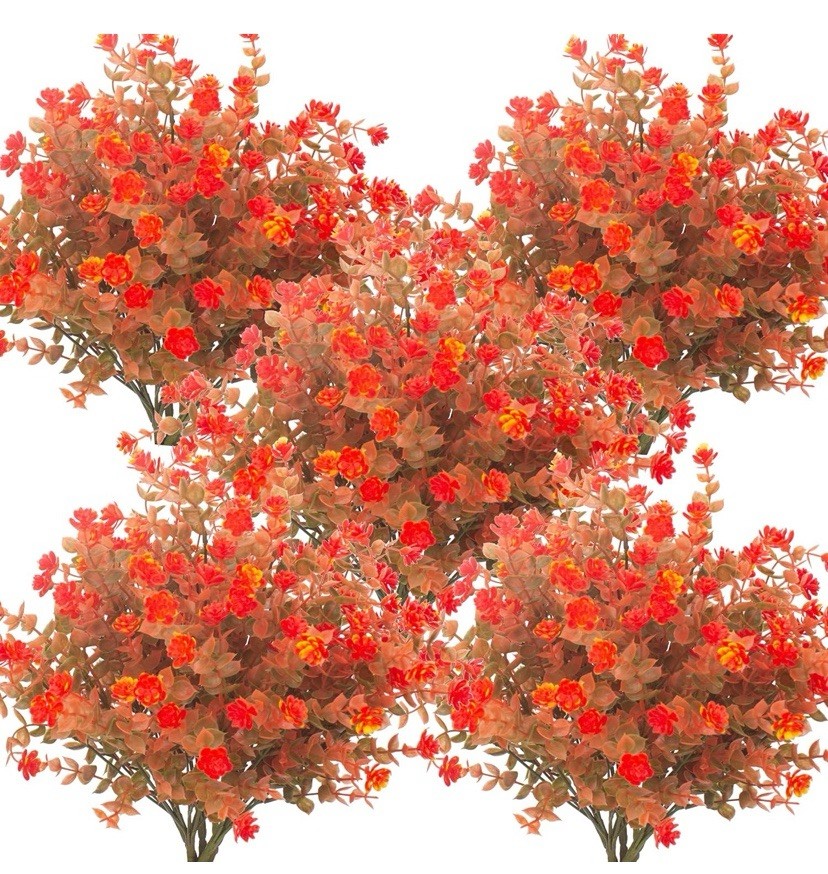 Artificial Orange & Yellow Flower Stems Bundle – Lot of 6 Faux Floral Stems