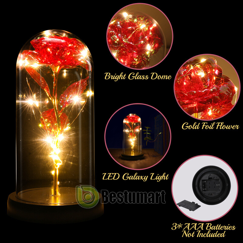 Eternal Forever Galaxy Rose Flower In Glass Dome LED Light Valentine’s Day Gift
