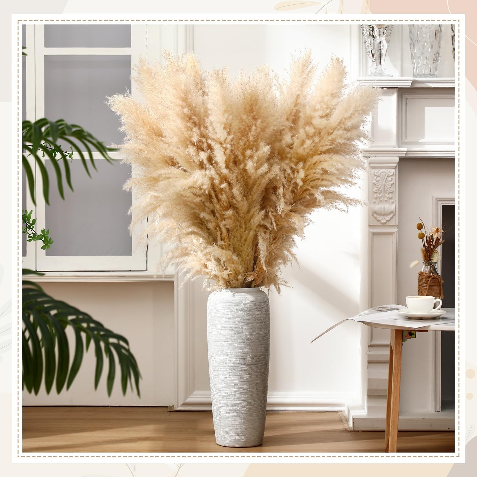 100 Stems Dried Pampas Grass – Large Natural Beige Decor for Weddings, Boho Home