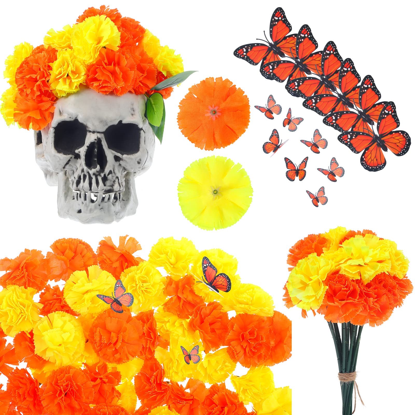 156 Pcs Day of The Dead Decorations Include 120 Pcs Fake Marigold Flowers wit…