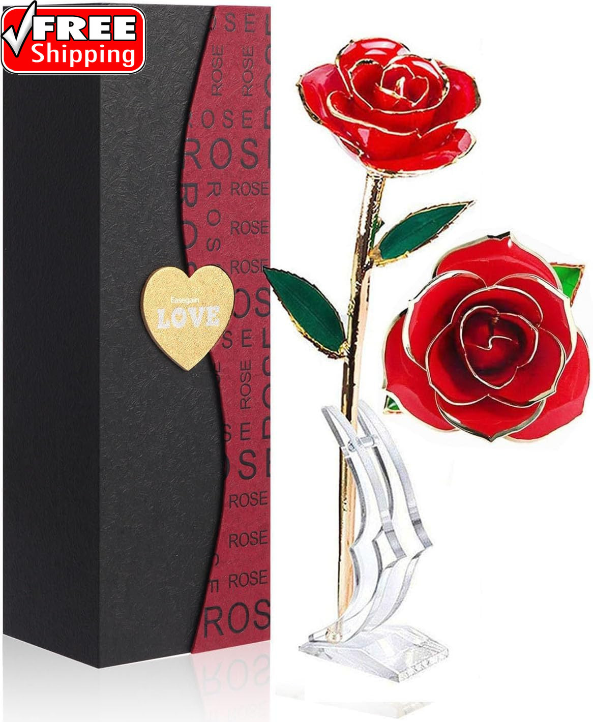 Gold Dipped Rose 24K Red Gold Plated Rose – Everlasting Long Stem Real Rose Exqu