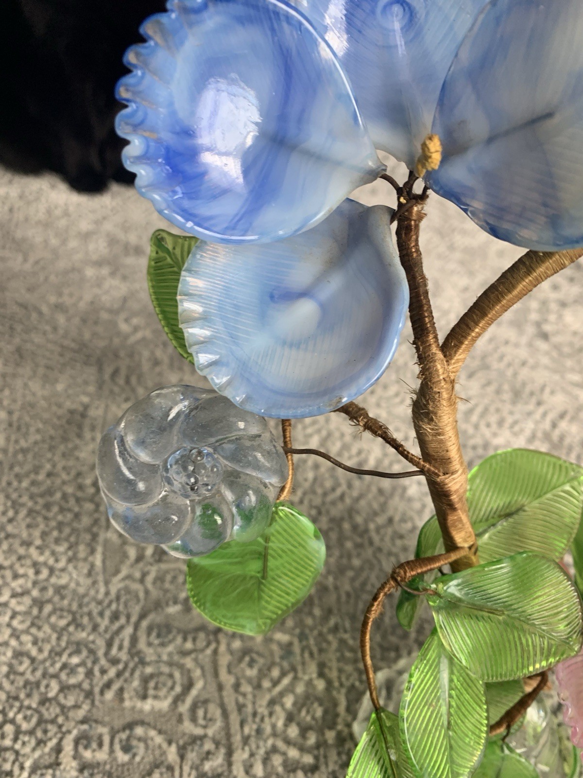 Vintage Art Glass Wired Blue Yellow Green Floral Bouquet Adjustable RARE
