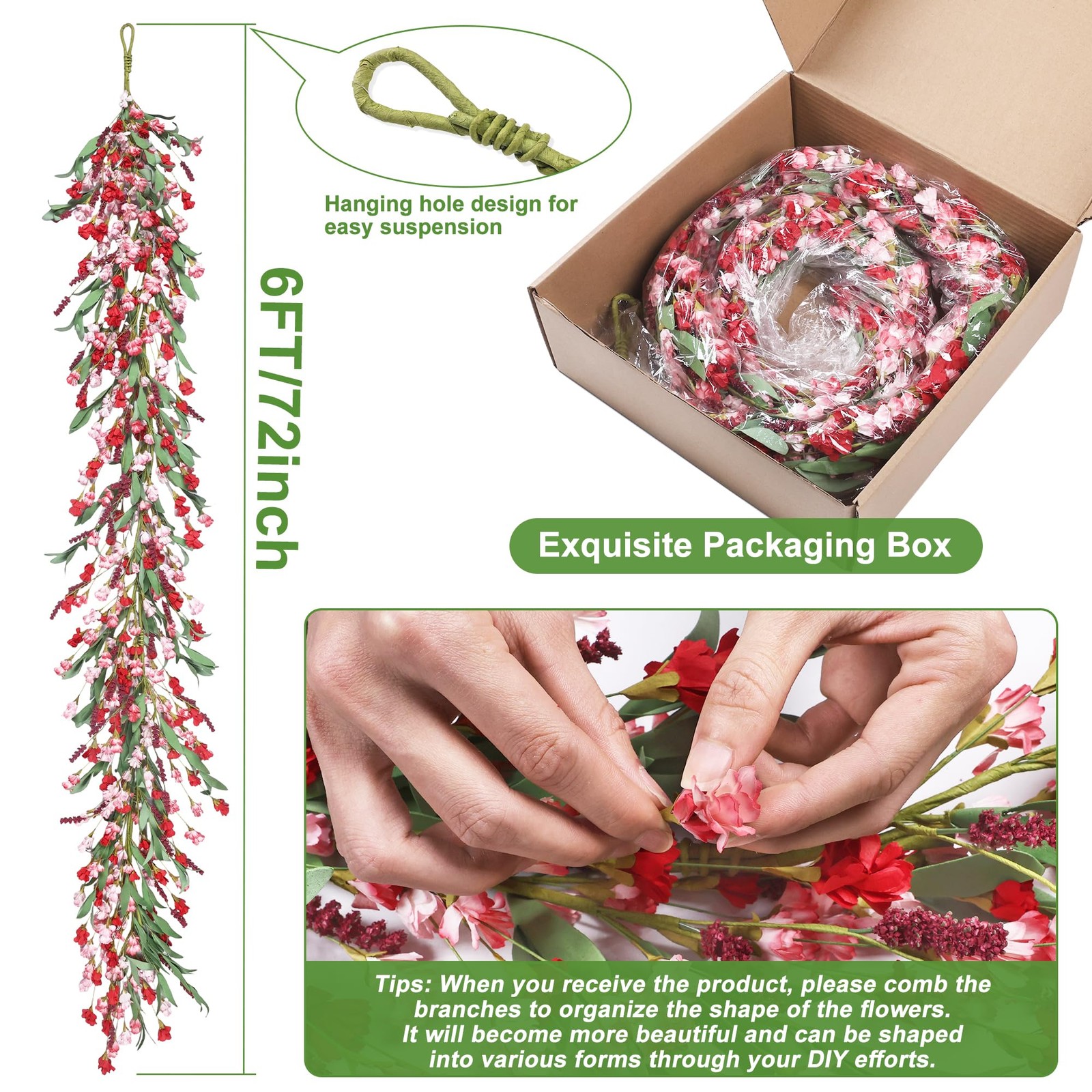 Flower Garland 6Ft Spring/Summer Garland Floral Garlands for Mantle All Year …