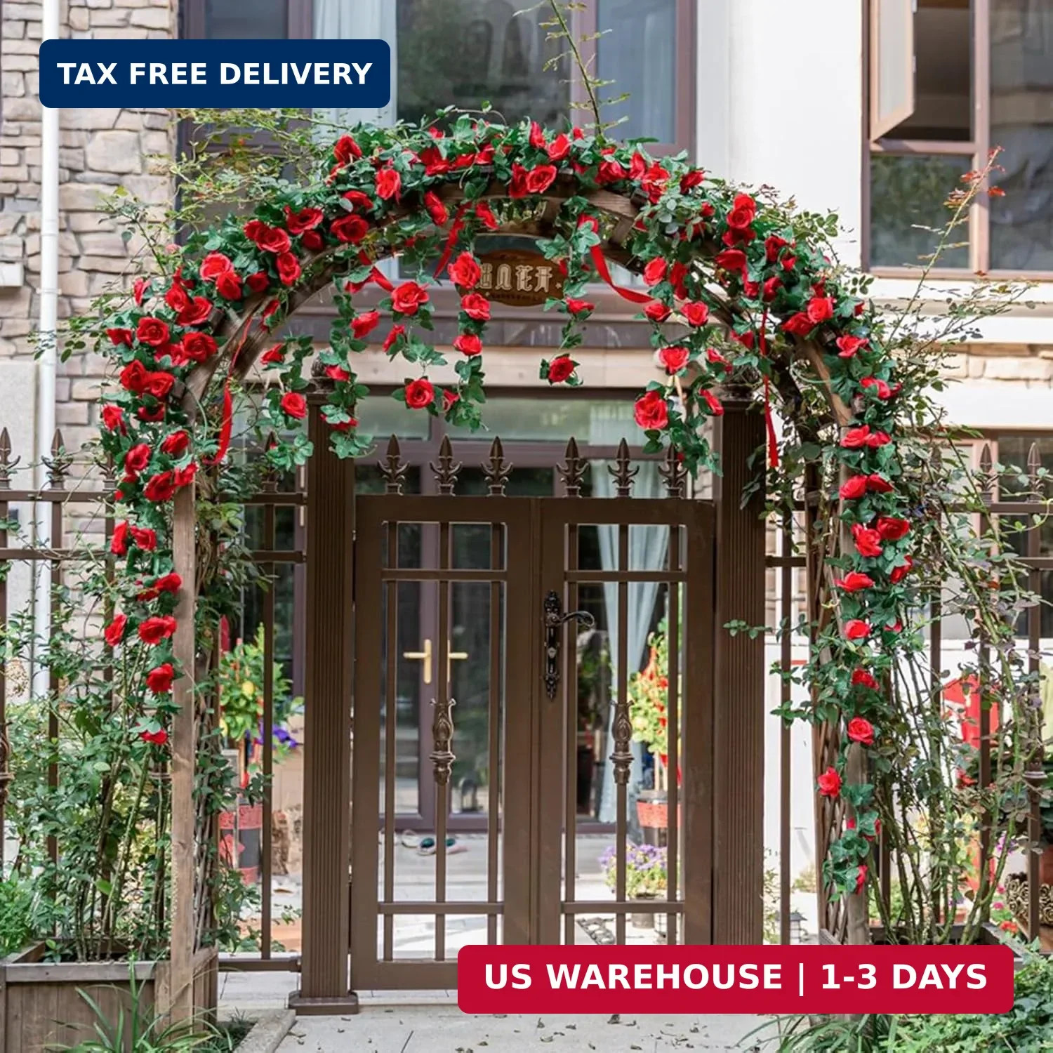 2 Pack 16FT Artificial Rose Garland Vine – Silk Fake Rose Flower Hanging Red