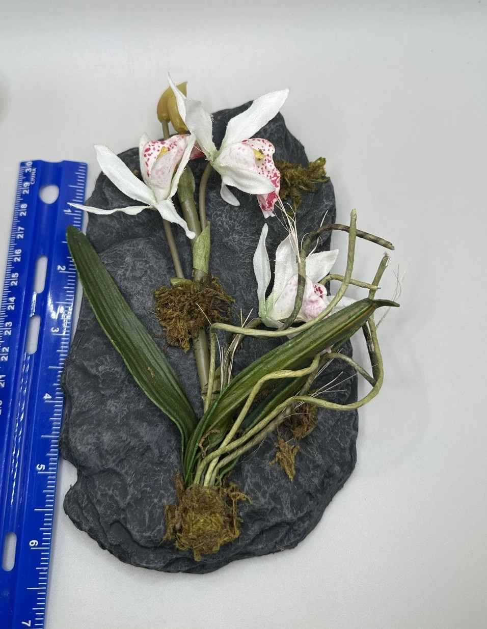 Artificial Orchid Floral Arrangement on Faux Stone Wall Decor (Set of Two) 2002