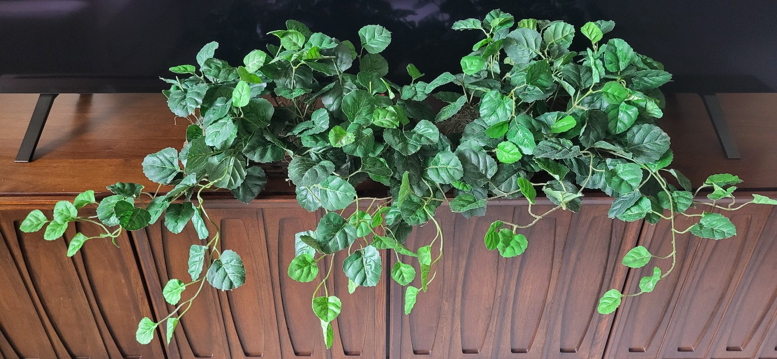 Indoor Artificial Ivy Silk Ledge Plant w/ Rectangle Basket 15″ — Set of 2