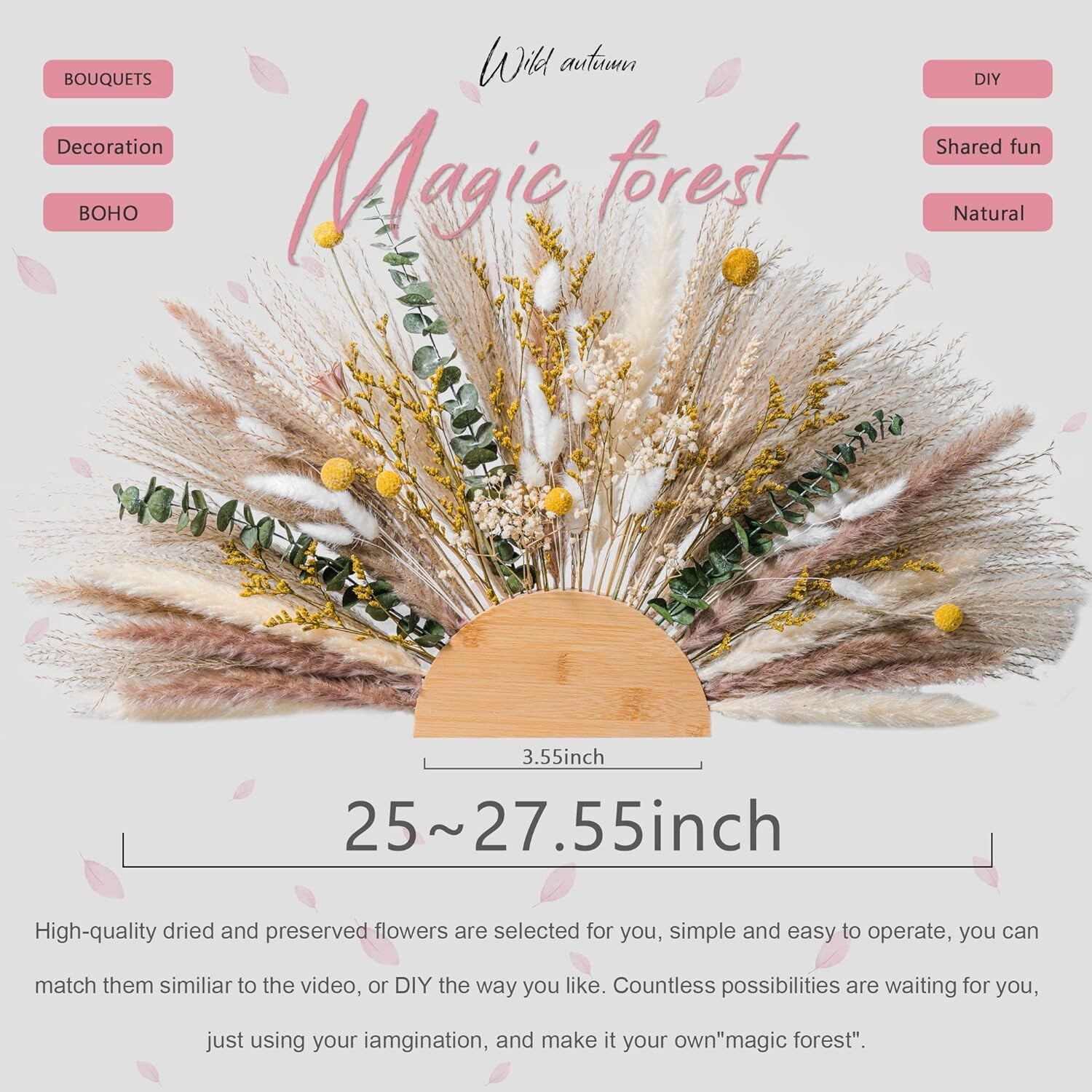 Natural Pampas Grass & Preserved Flowers Decor Wreath & Home Decoration Pieces