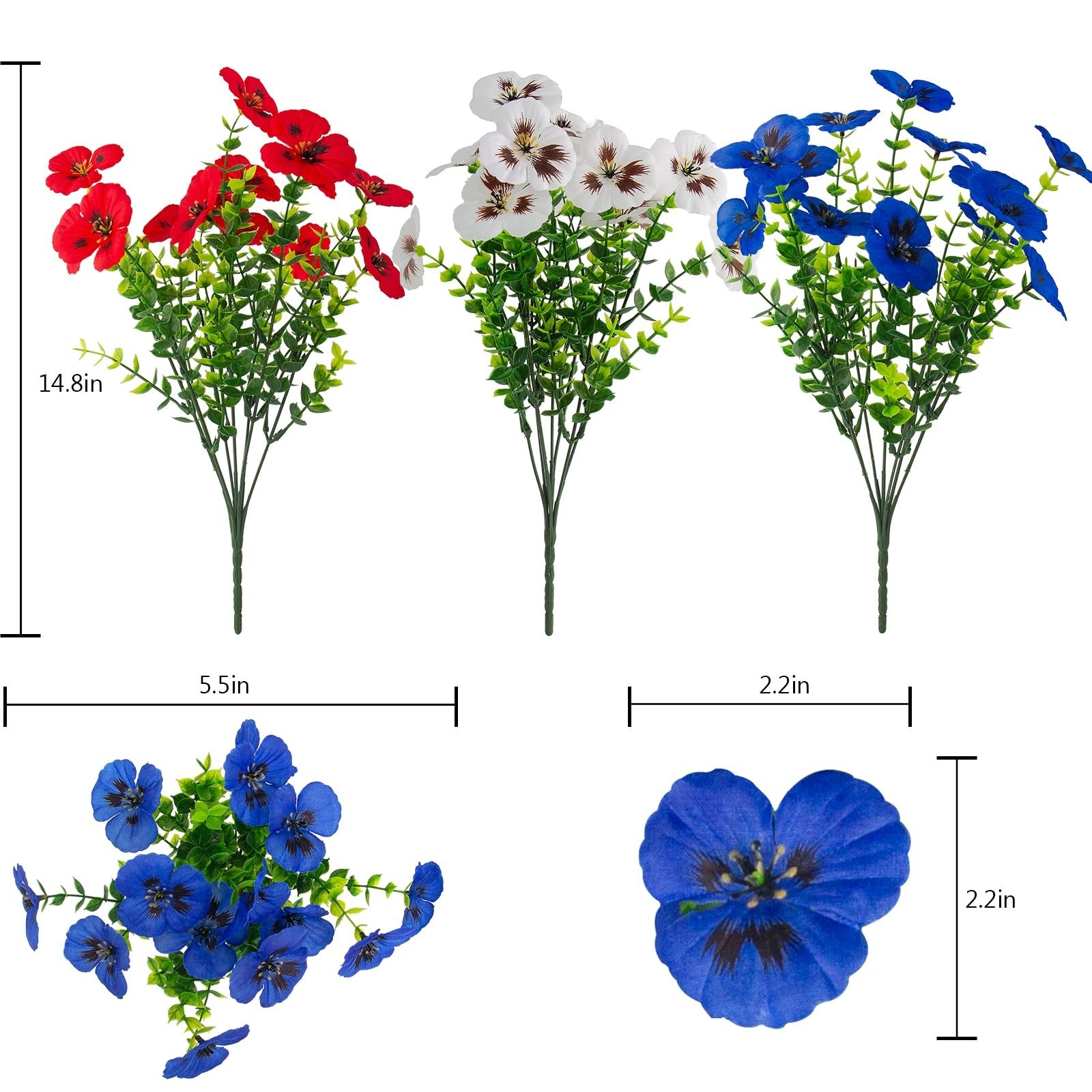 2 Sets Faux Hanging Pansy Flowers with Baskets, 24 Pcs Silk Outdoor Decor for Su