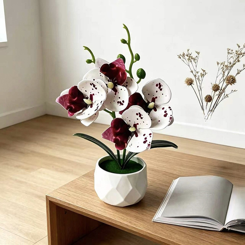 Artificial Butterfly Orchid Potted Plant with Diamond Base for Styling Use