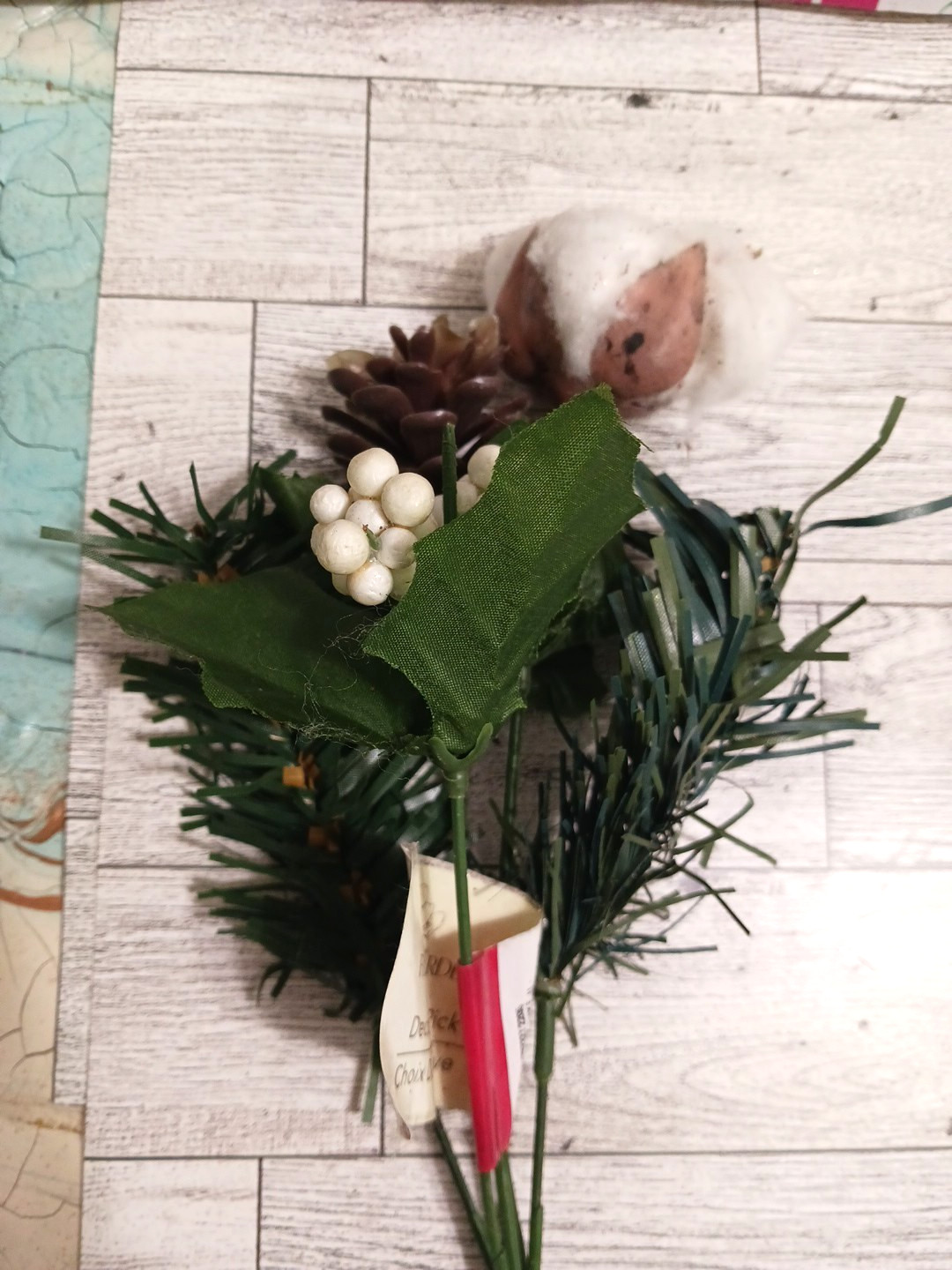 Flowers autumn fall winter cotton pine cone holly berry bouquet lot of 6