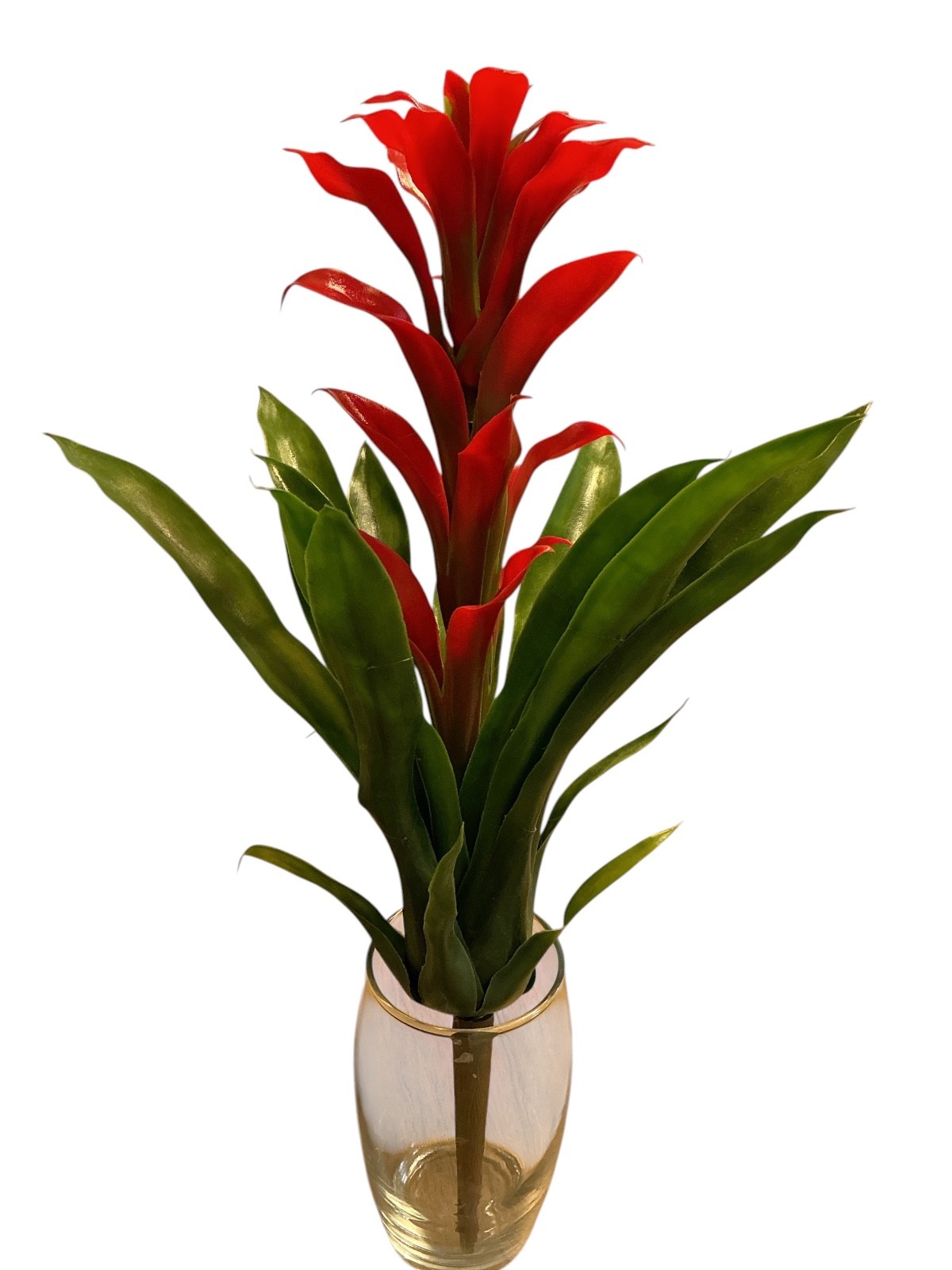 10” Bromeliad faux Flower Stems Red Green Leaves Natural Set Of 4