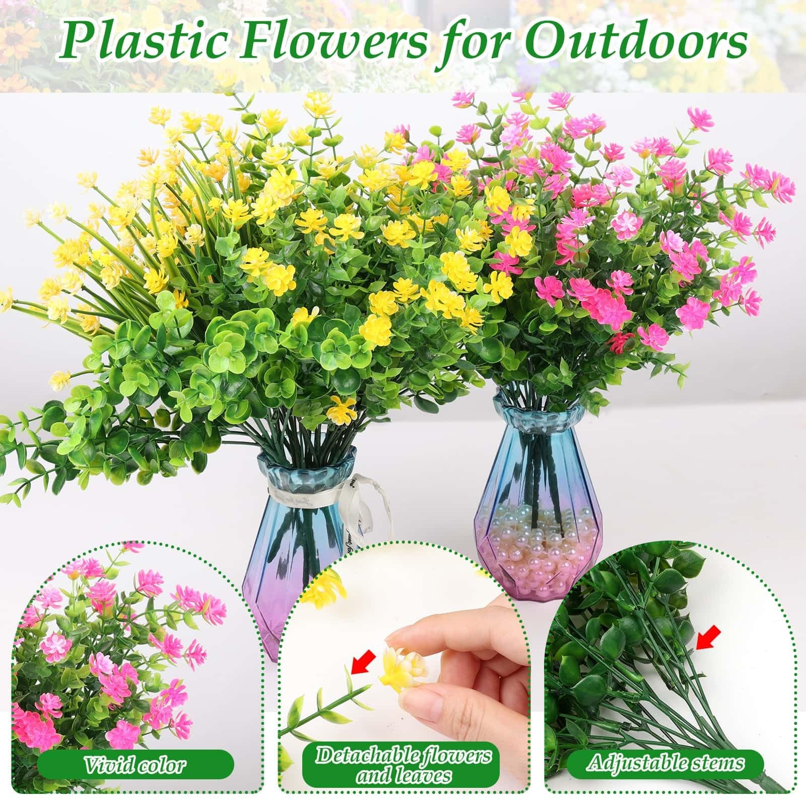 20 Bundles Realistic Artificial Flowers for Outdoors, UV Resistant No Fade Fa…