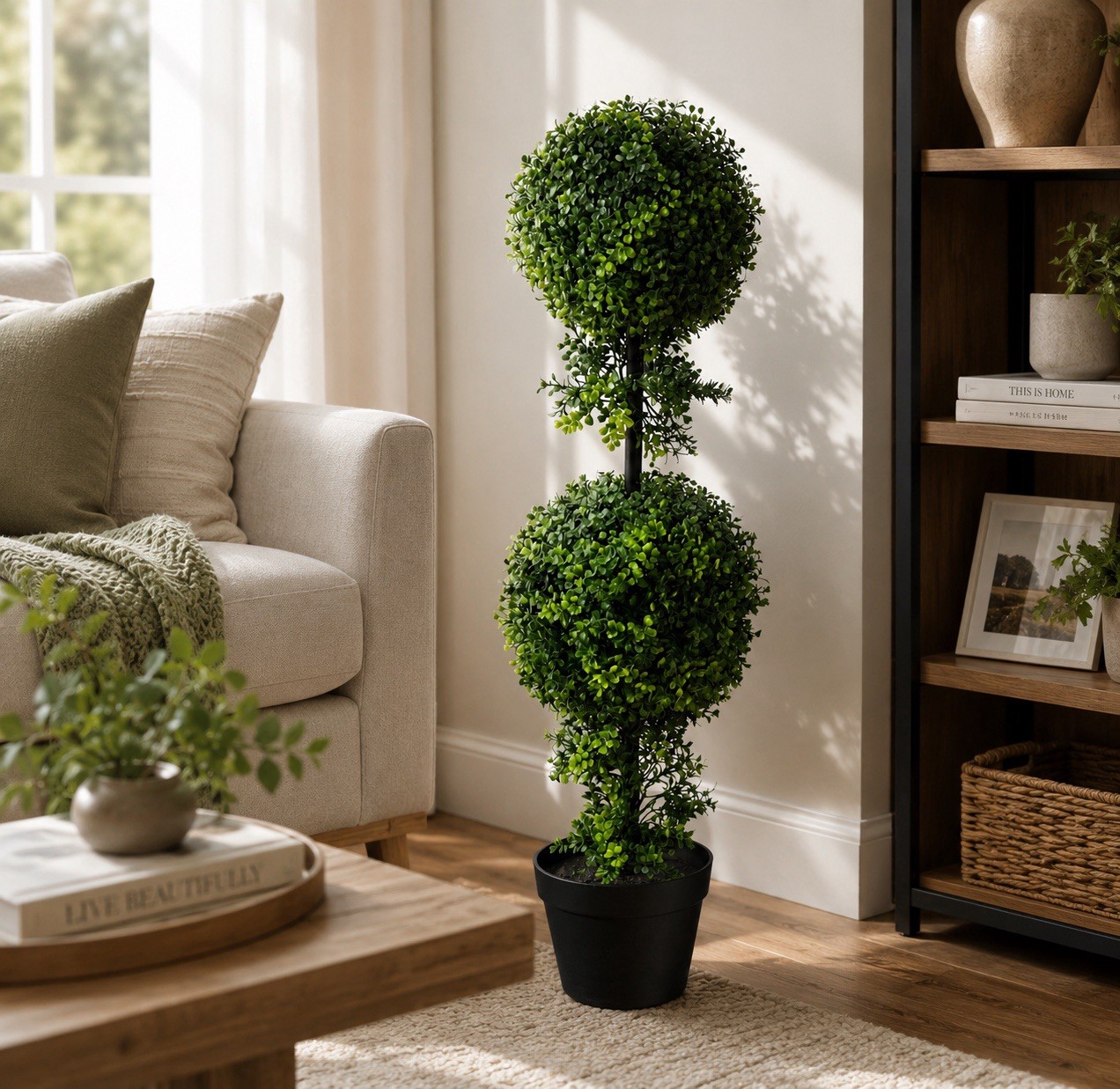 34” Boxwood Double Ball Topiary Artificial Tree UV (Indoor/Outdoor) Home Decor.