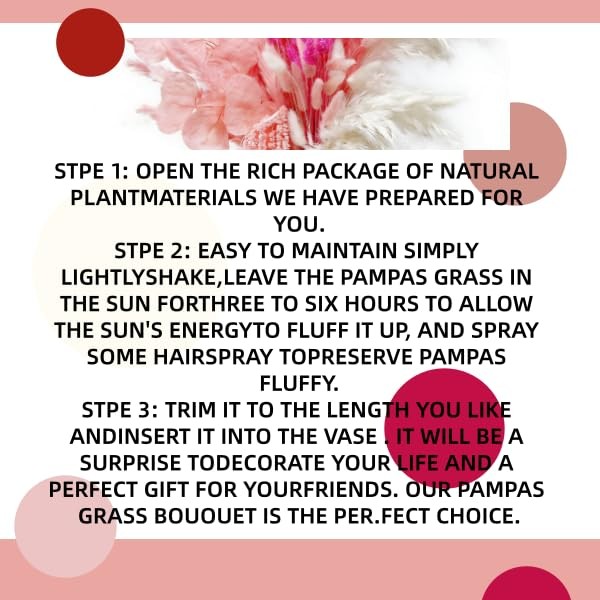 70 PCS Pink Dried Pampas Grass Bouquet Fluffy Plants Amaranthus Bunny Tails