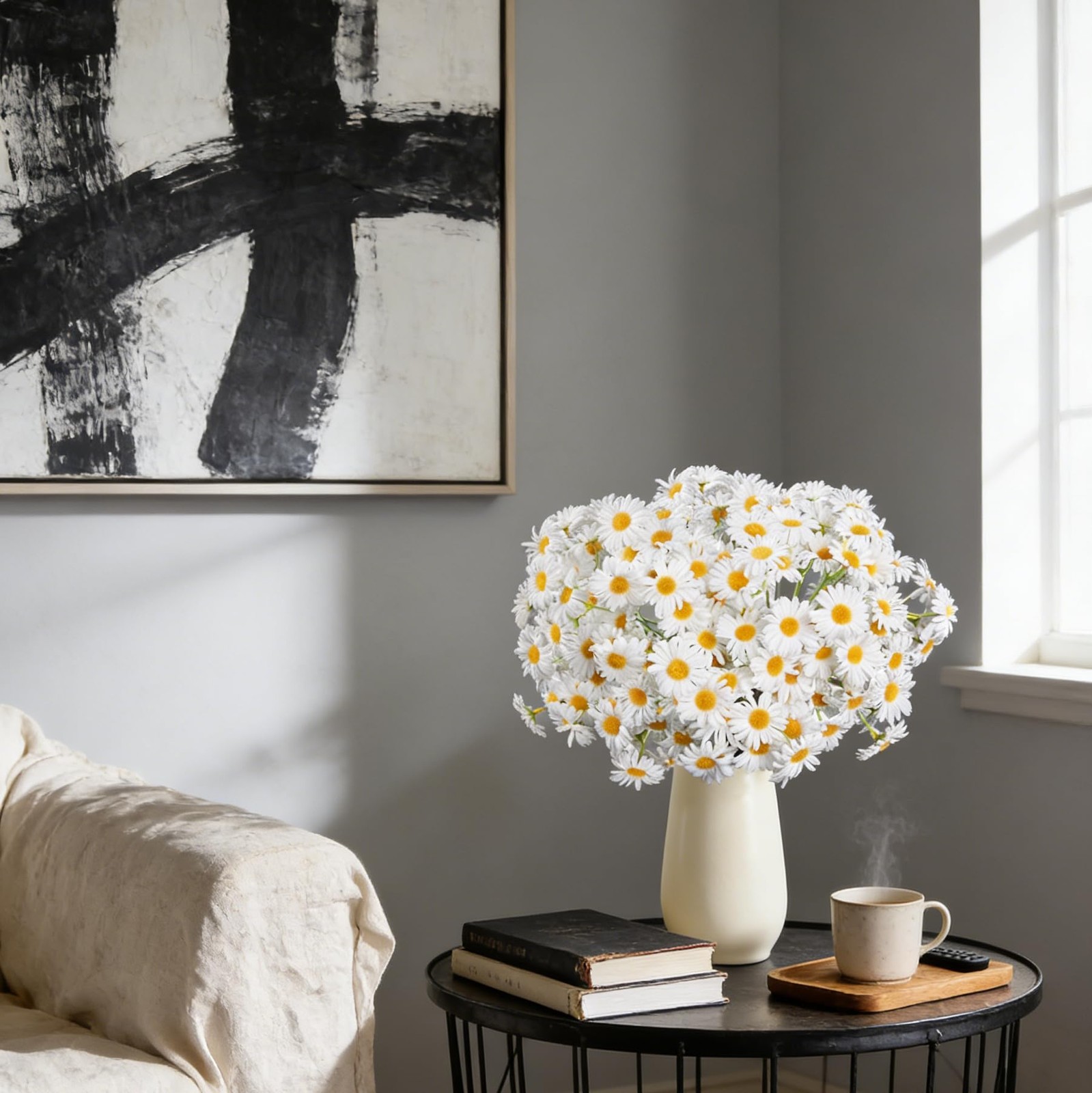 Artificial Flowers, 5 Bunches White Silk Daisy for Home Decor