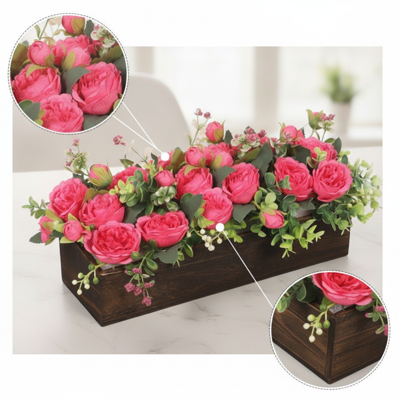 Faux Floral Centerpiece with Wooden Planter Box Full for Bridal Parties
