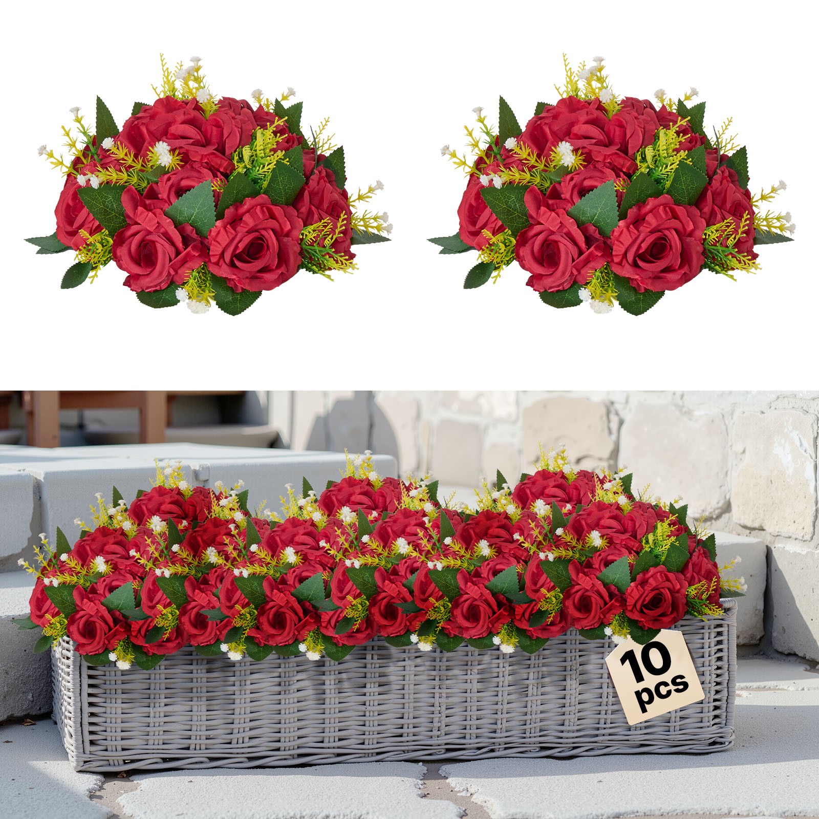 VEVOR Flower Balls Wedding Centerpieces Fake Flower Ball Arrangement 10 PCS Red