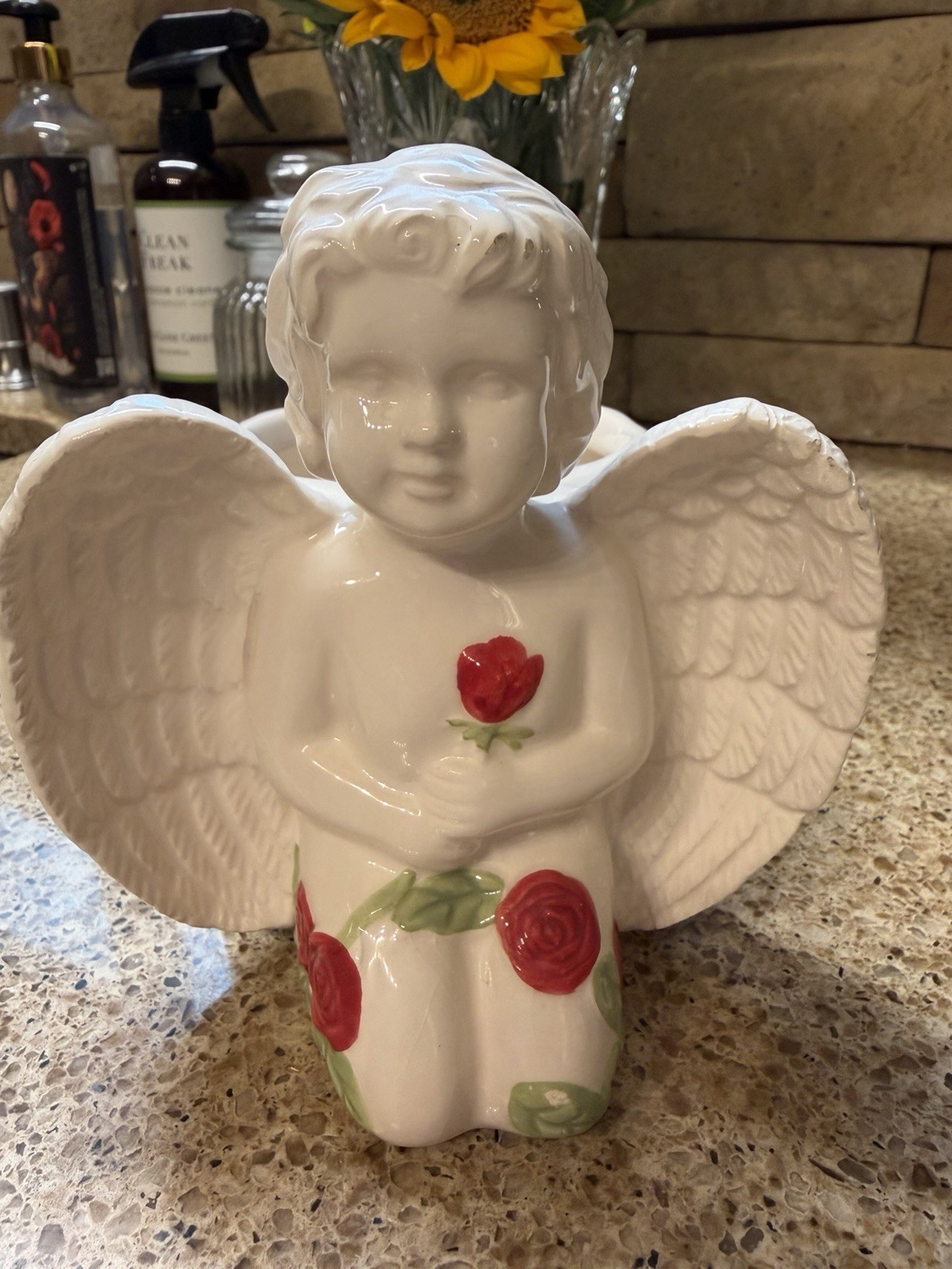 Cherub Roses Ceramic Planter – Romantic Vintage Style Floral Vase Decor