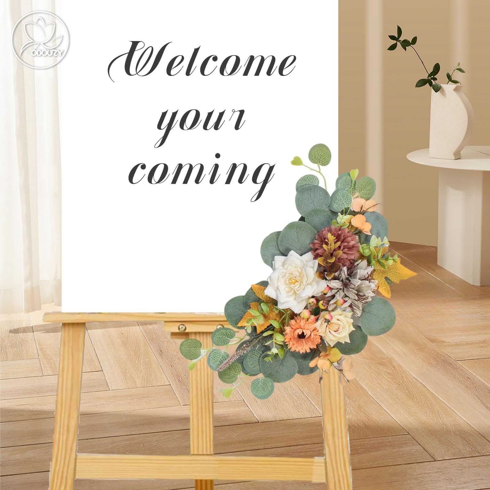 2 PCS Artificial Wedding Arch Flowers Sign Faux Floral Swags Coffee Orange