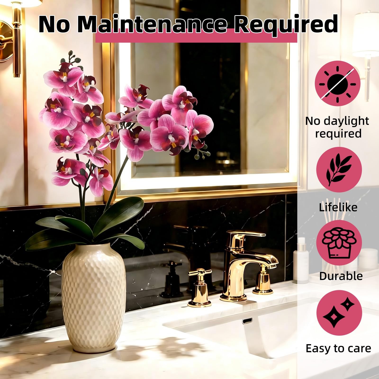 2Pcs Artificial Orchid Faux Phalaenopsis Fake Flowers Stem Real Touch for Hom…
