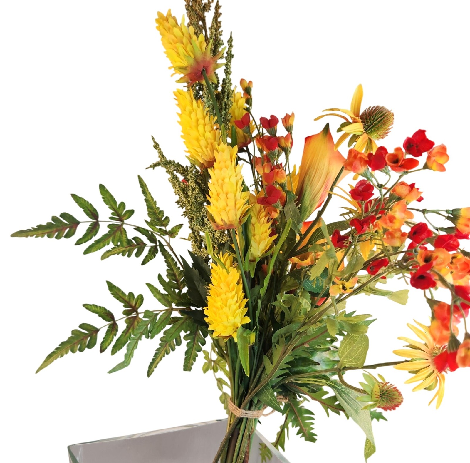 Artificial Flower Bouquet With Orange Calla Lilies, Yellow Cone Flowers Wild Mi
