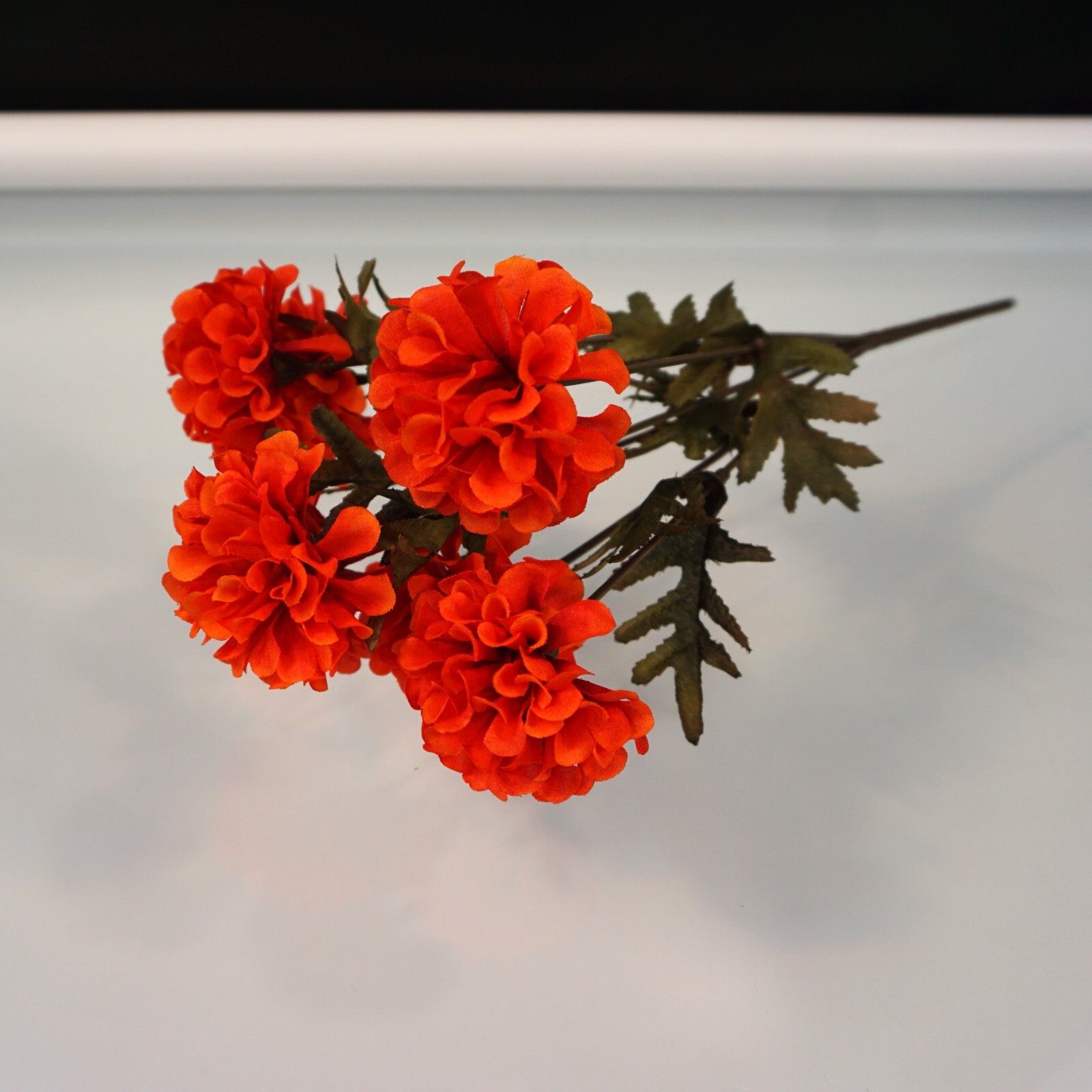 Red Marigold Floral Bush Poly Silk Artificial 13 In