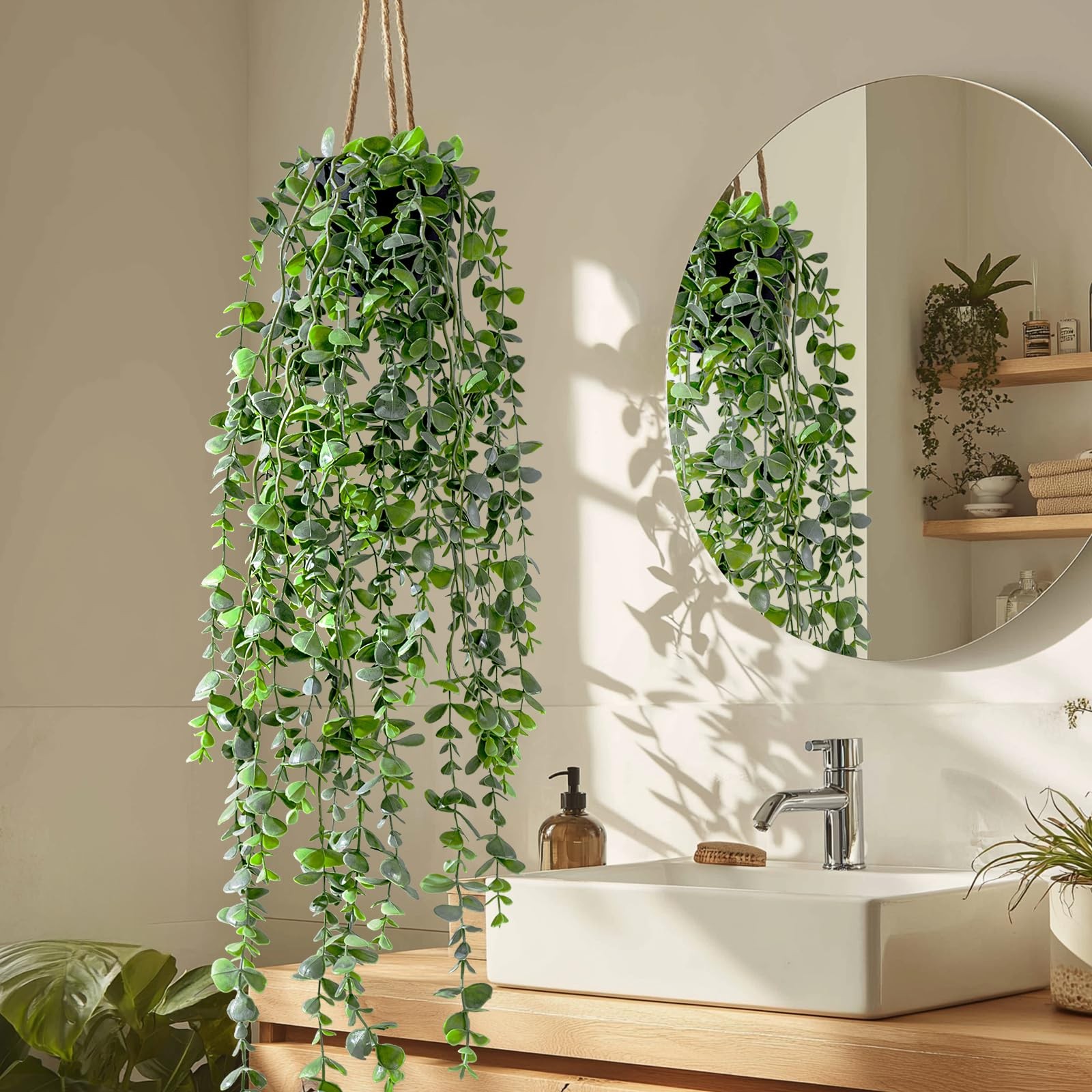 Artificial Hanging Plant 2 Pcs Faux Plant Ivy Vine Faux Eucalyptus Vines Fake…