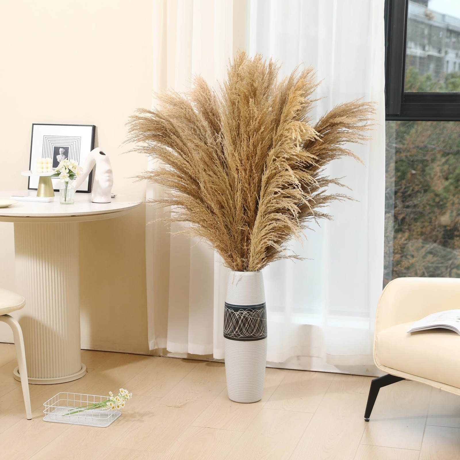 9 Stems Pampas Grass Decor Tall 48”/4 FT, Long Fluffy Dried Pompas Grass, La…