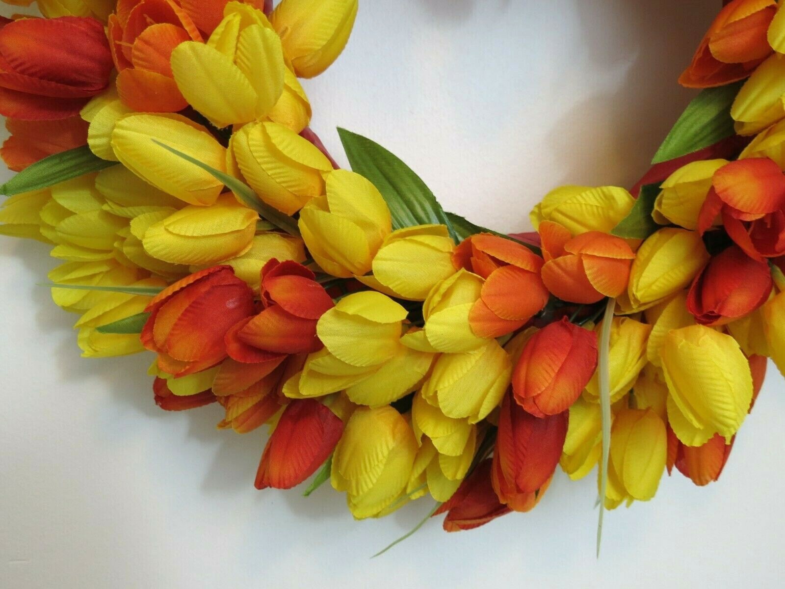 Tulip Wreath 16″ X 5″ Spring Summer Yellow Orange Door Decoration