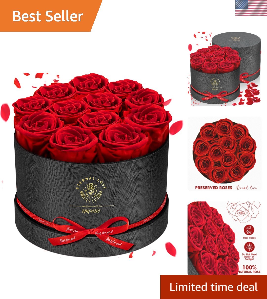 Forever Flowers,12 Red Roses in A Box, Real Preserved Roses, Birthday Gift fo…