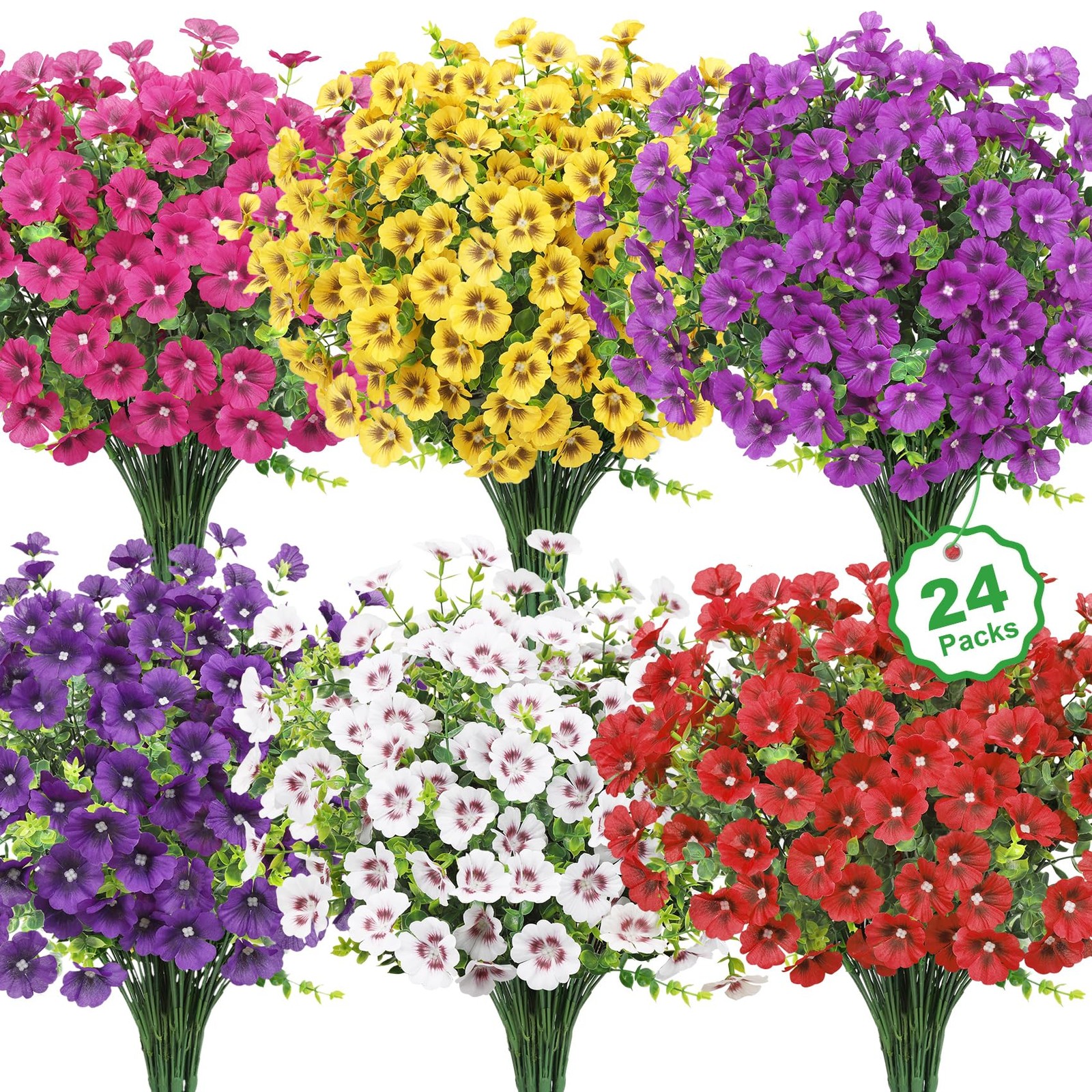24 Bundles Artificial Flowers for Outdoors Fake Silk Flowers UV Resistant Fau…