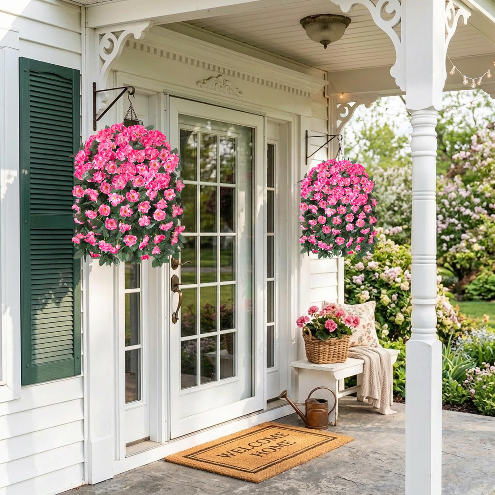 Fake Geraniums Artificial Hanging Flowers Basket for Outdoors, Spring Outdoor…