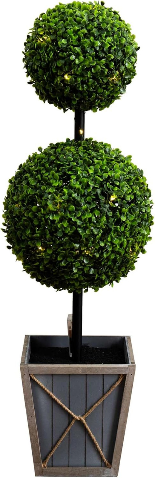 3Ft UV Resistant Double Ball Boxwood Topiary with LED Lights in Planter