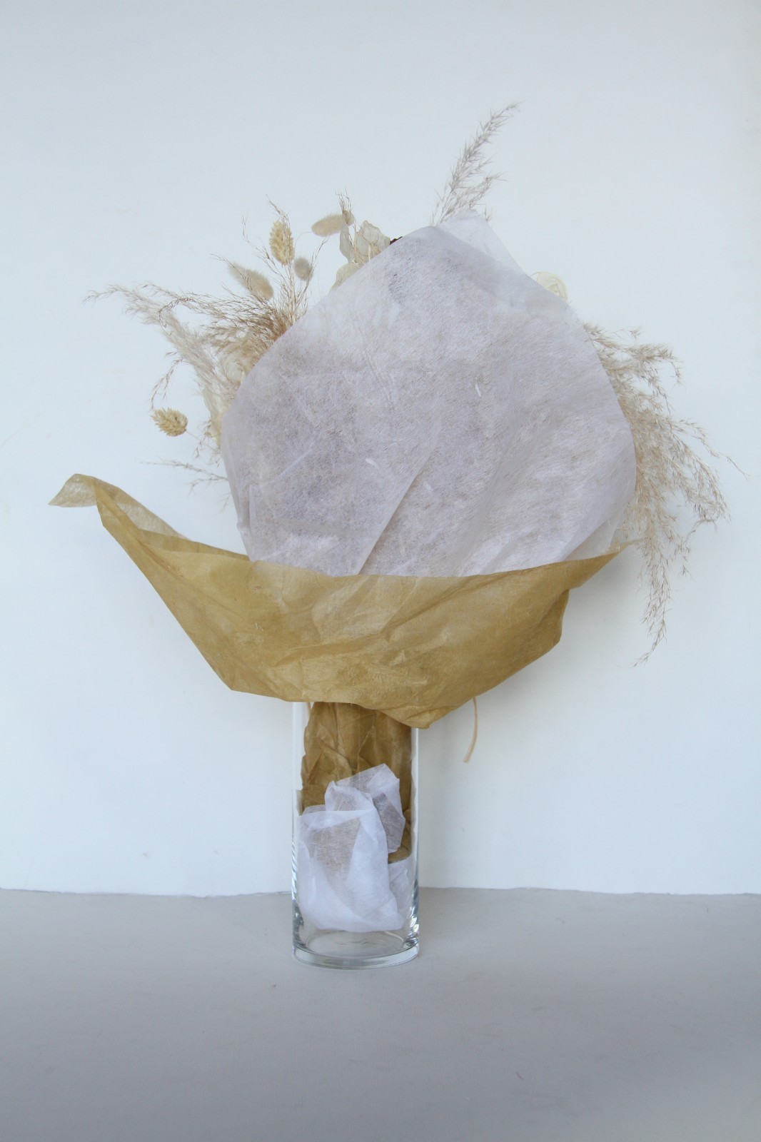 Dried Floral Arrangement W/ Vase Boho Modern Decor Wedding Flower Display 20″