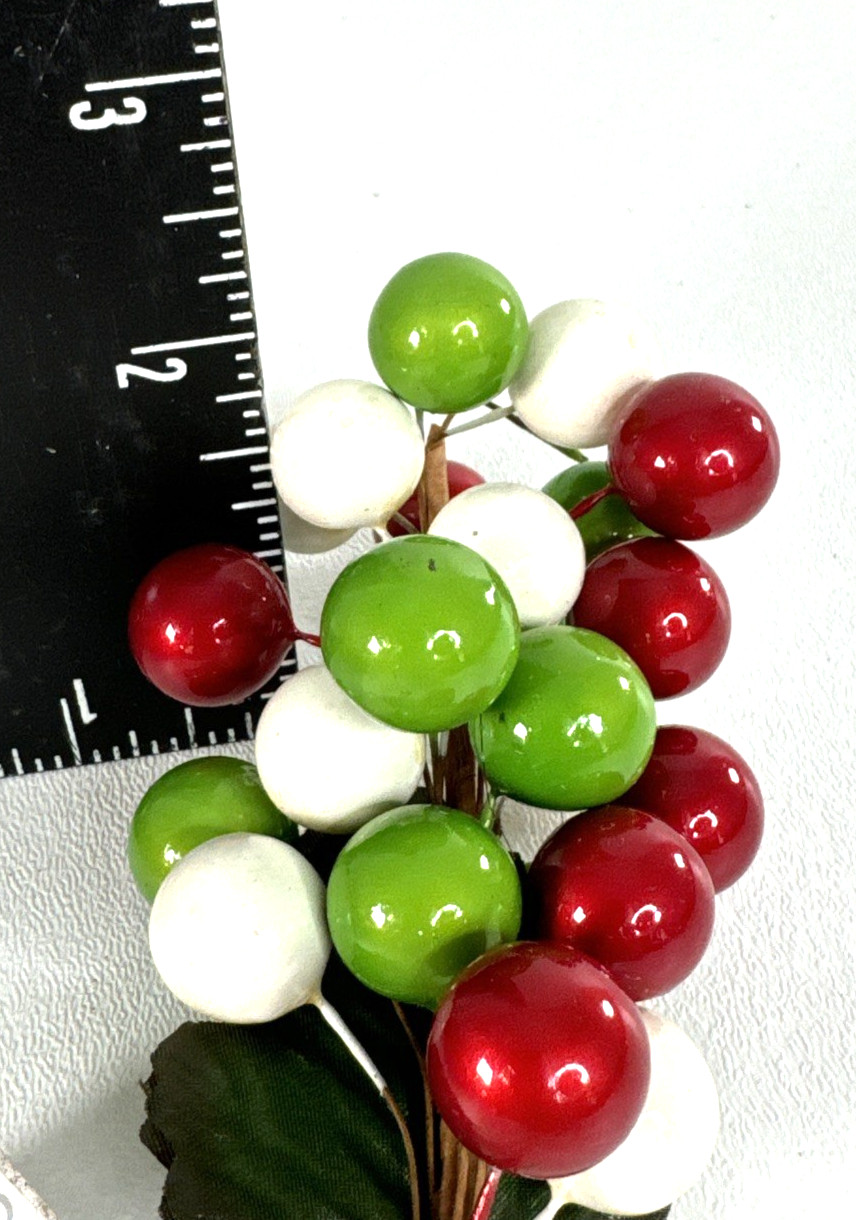 New 12 Berry Picks Stems Floral Christmas Crafts Artificial Red White Green 7″