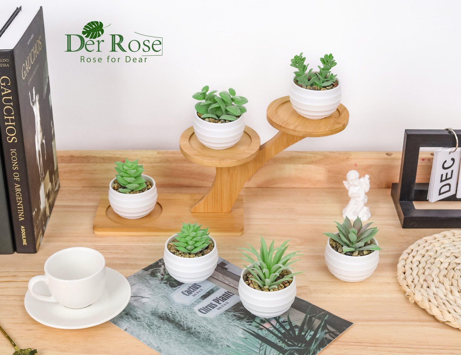Der Rose Set of 6 Succulents Plants Artificial in Pots Small Fake Plants for