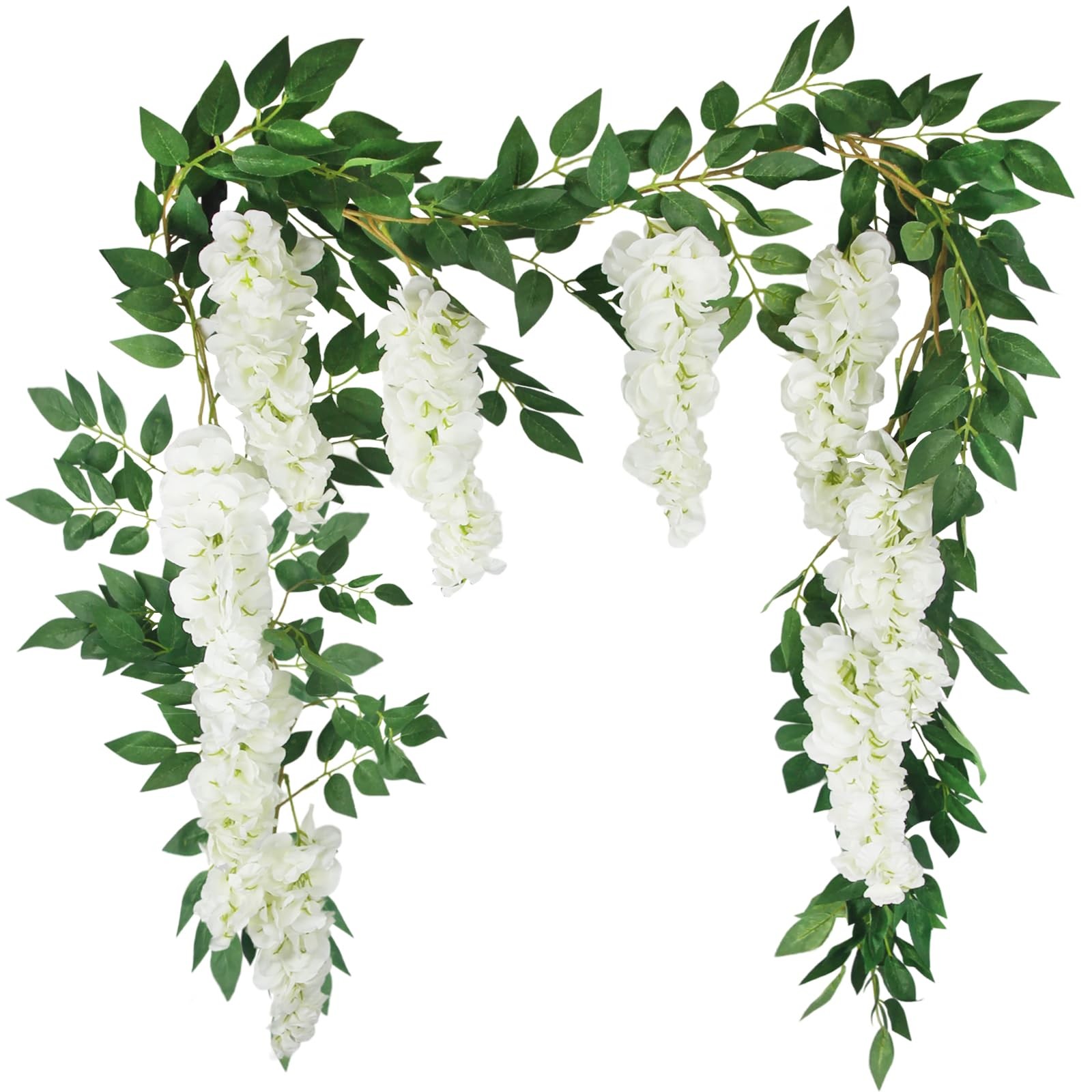 Wisteria Garland Artificial Flowers Floral Vines White 6.56 ft Silk Fake Wist…