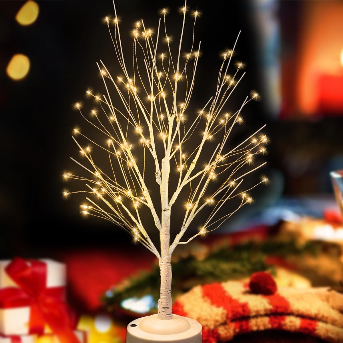 144 LED Birch Tree with Lights, USB/Battery Powered Warm White Artificial Tre…
