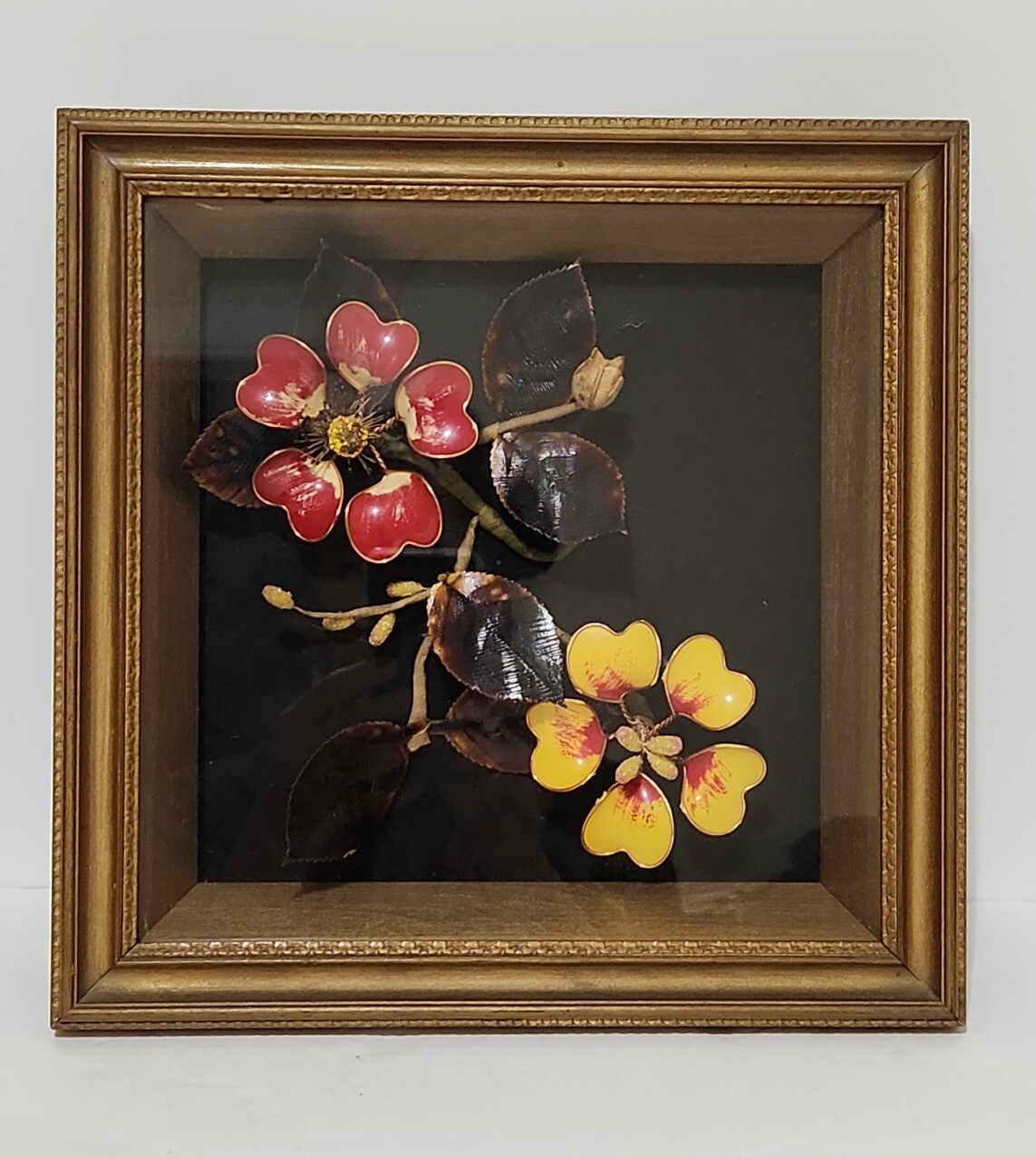 Enamel Flower Floral Shadow Box Wall Art 11 1/4″ T