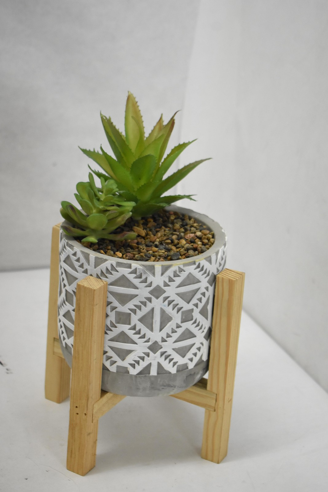 Set Of 3 Artificial Succulent Plants 8in Green Potted Ceramic Wood Centerpiece